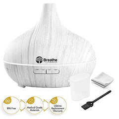 Breathe Essential Oil Diffuser | 550ml Diffusers for Essential Oils with Cleaning Kit & Measuring Cup | 16 LED Color Light Options, 4 Timer Settings, 2 Mist Outputs, Auto Power Off (Natural Oak)