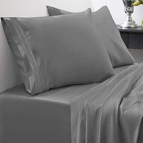 Royalin Bedding King Size Bed Sheets Set Grey - Egyptian Cotton 1800 Thread Count Luxury Bedding Sheet with 15-Inch Deep Pocket, Wrinkle, Fade, Stain Resistant and Hypoallergenic - 4 Piece