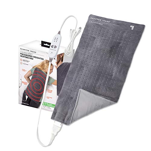 Calming Heat Massaging Weighted Heating Pad by Sharper Image- Electric Heating Pad with Massaging Vibrations, Auto-Off,12 Settings- 3 Heat, 9 Massage- 27 Relaxing Combinations, 12” x 24”, 4 lbs