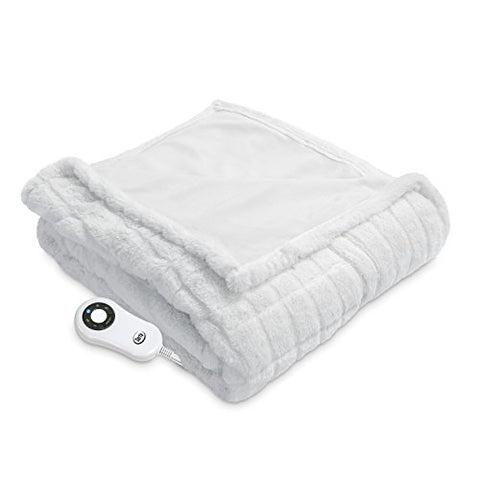 Serta Heated Electric Rabbit Faux Fur Throw - with 5 setting controller Ivory Model 0917