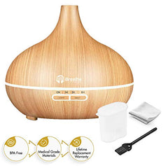 Breathe Essential Oil Diffuser | 550ml Diffusers for Essential Oils with Cleaning Kit & Measuring Cup | 16 LED Color Light Options, 4 Timer Settings, 2 Mist Outputs, Auto Power Off (Natural Oak)