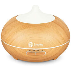 Breathe Essential Oil Diffuser | 550ml Diffusers for Essential Oils with Cleaning Kit & Measuring Cup | 16 LED Color Light Options, 4 Timer Settings, 2 Mist Outputs, Auto Power Off (Natural Oak)