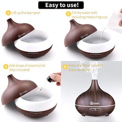 Breathe Essential Oil Diffuser | 550ml Diffusers for Essential Oils with Cleaning Kit & Measuring Cup | 16 LED Color Light Options, 4 Timer Settings, 2 Mist Outputs, Auto Power Off (Natural Oak)