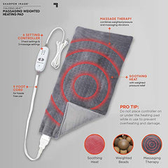 Calming Heat Massaging Weighted Heating Pad by Sharper Image- Electric Heating Pad with Massaging Vibrations, Auto-Off,12 Settings- 3 Heat, 9 Massage- 27 Relaxing Combinations, 12” x 24”, 4 lbs