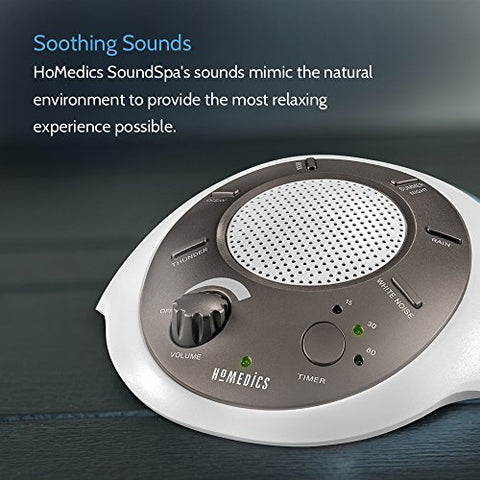 White Noise Sound Machine | Portable Sleep Therapy for Home, Office, Baby & Travel | 6 Relaxing & Soothing Nature Sounds, Battery or Adapter Charging Options, Auto-Off Timer | HoMedics Sound Spa