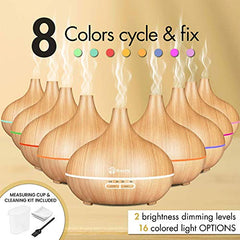 Breathe Essential Oil Diffuser | 550ml Diffusers for Essential Oils with Cleaning Kit & Measuring Cup | 16 LED Color Light Options, 4 Timer Settings, 2 Mist Outputs, Auto Power Off (Natural Oak)