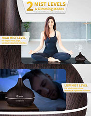 Breathe Essential Oil Diffuser | 550ml Diffusers for Essential Oils with Cleaning Kit & Measuring Cup | 16 LED Color Light Options, 4 Timer Settings, 2 Mist Outputs, Auto Power Off (Natural Oak)