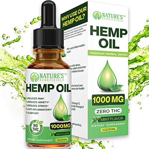 Organic Hemp Oil 1000MG - Ultra-Premium Pain Relief Anti-Inflammatory, Stress & Anxiety Relief, Joint Support, Sleep Aid, Omega Fatty Acids 3 6 9, Non-GMO Ultra-Pure CO2 Extracted Extract Drops