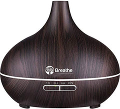 Breathe Essential Oil Diffuser | 550ml Diffusers for Essential Oils with Cleaning Kit & Measuring Cup | 16 LED Color Light Options, 4 Timer Settings, 2 Mist Outputs, Auto Power Off (Natural Oak)