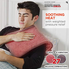 Calming Heat Massaging Weighted Heating Pad by Sharper Image- Electric Heating Pad with Massaging Vibrations, Auto-Off,12 Settings- 3 Heat, 9 Massage- 27 Relaxing Combinations, 12” x 24”, 4 lbs