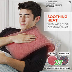 Calming Heat Massaging Weighted Heating Pad by Sharper Image- Electric Heating Pad with Massaging Vibrations, Auto-Off,12 Settings- 3 Heat, 9 Massage- 27 Relaxing Combinations, 12” x 24”, 4 lbs