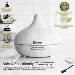 Breathe Essential Oil Diffuser | 550ml Diffusers for Essential Oils with Cleaning Kit & Measuring Cup | 16 LED Color Light Options, 4 Timer Settings, 2 Mist Outputs, Auto Power Off (Natural Oak)